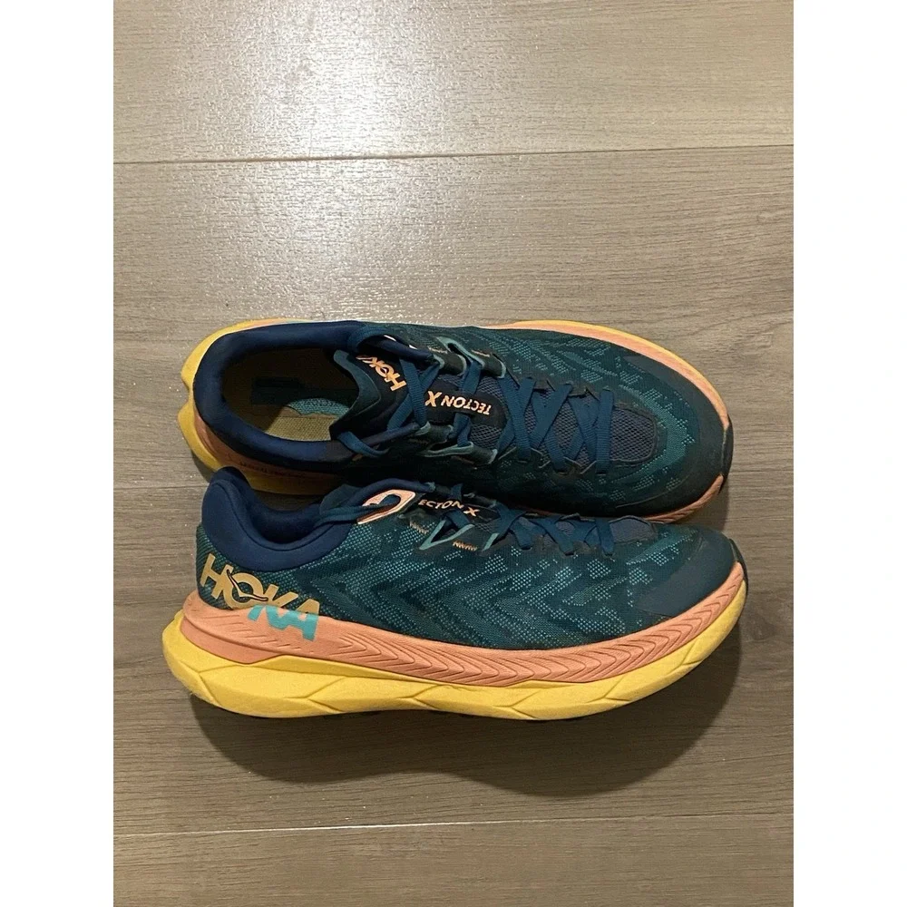Hoka One One Tecton X Women's Green Orange Trail Running Shoes Sneakers Size 8.5